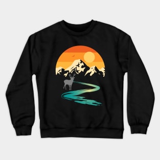 Sunset Mountain Stream with Deer Crewneck Sweatshirt